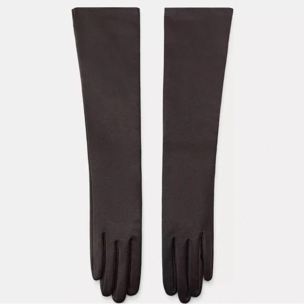 Zara Elegant Black long over elbow,REAL  Leather Gloves